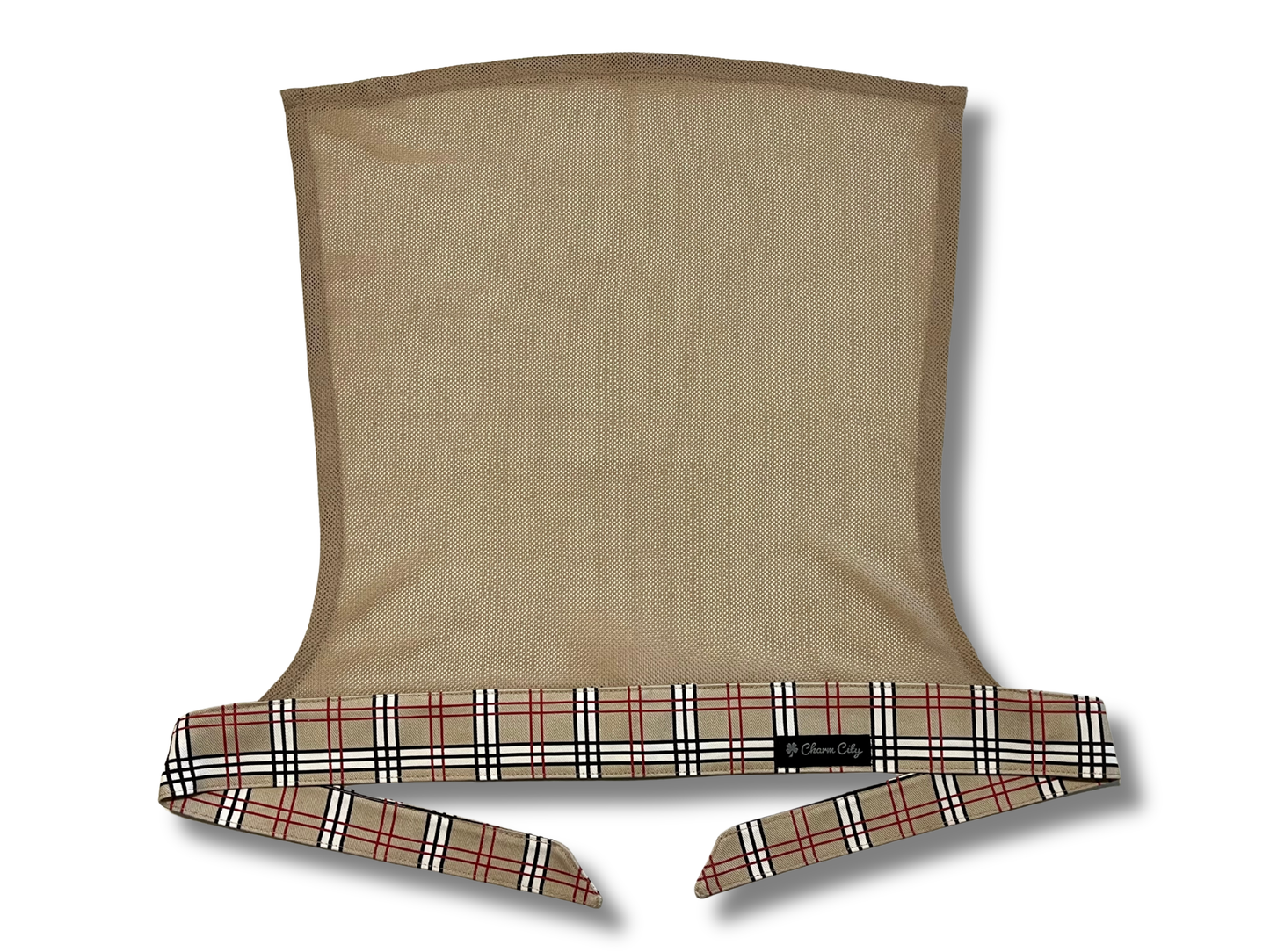 Custom tan plaid full tie band with tan diamond mesh