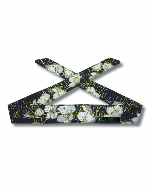 Custom dark charcoal and lime green Sakura 10oz denim headband