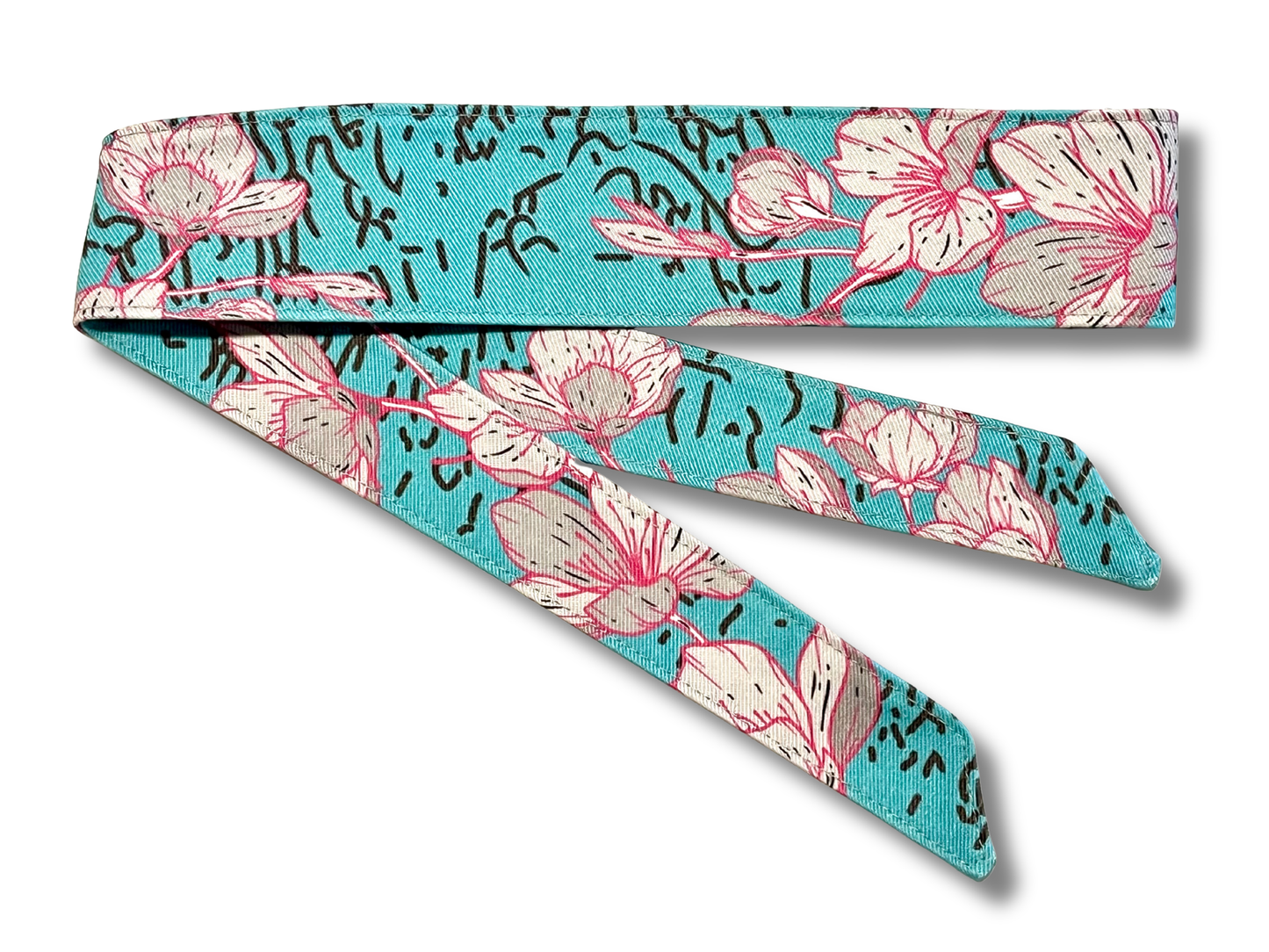 Custom teal and pink Sakura 10oz denim headband