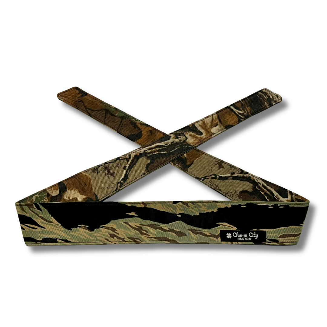 "Oil Slick" / Brown Leaf reversible Tiger Stripe headband