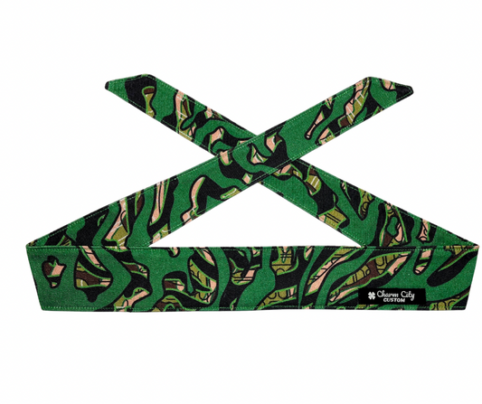 Custom Skein Woodland camouflage Green/Brown/Black/Tan 10oz headband