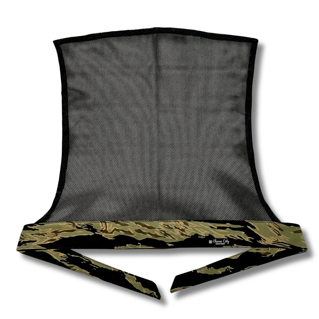 Custom “Oil slick” tiger stripe denim full band with black diamond mesh