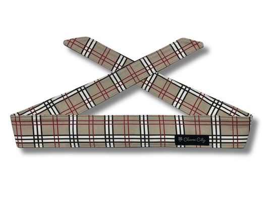 Custom tan plaid denim headband