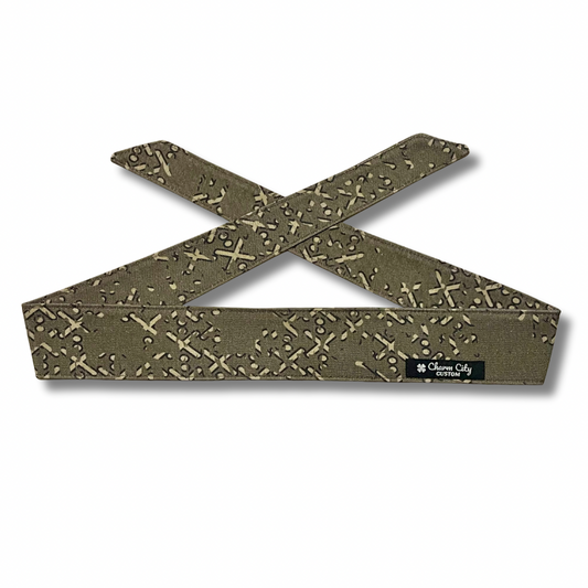 Custom olive and tan “Arrowhead” disrupted camouflage headband