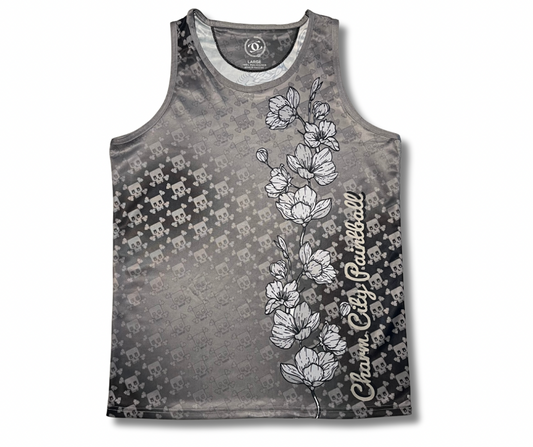3XL- Platinum dust Sakura & skulls tank top (XXXL)