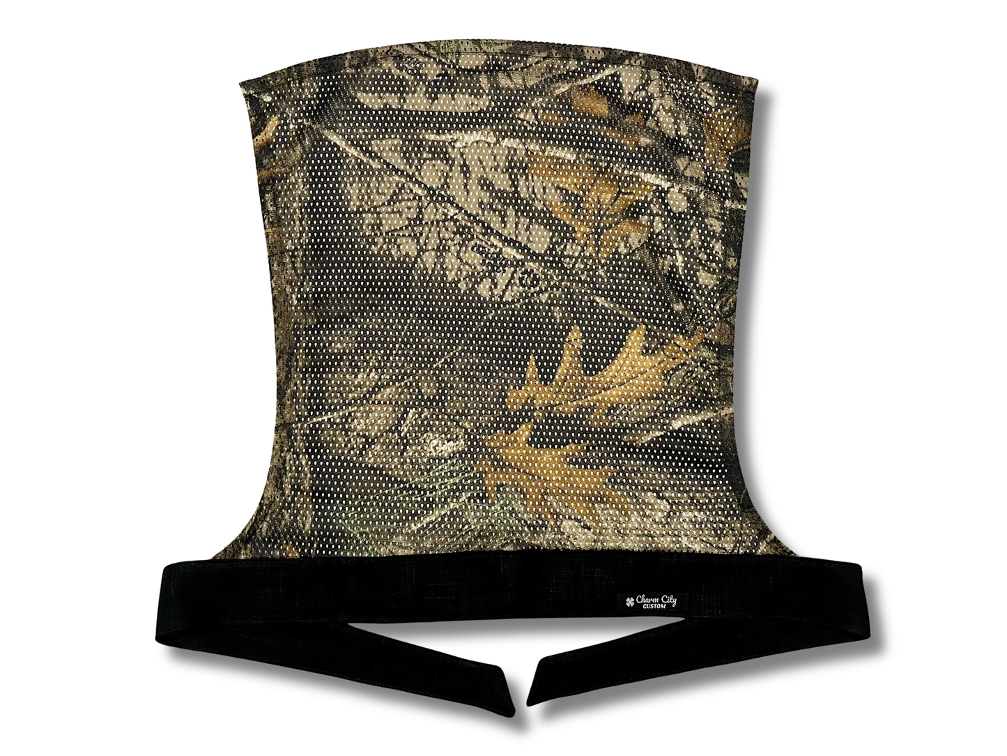 Heavyweight black cotton linen full tie headband with forest mesh