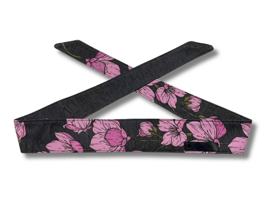 Custom dark charcoal grey and pink Sakura 10oz denim headband