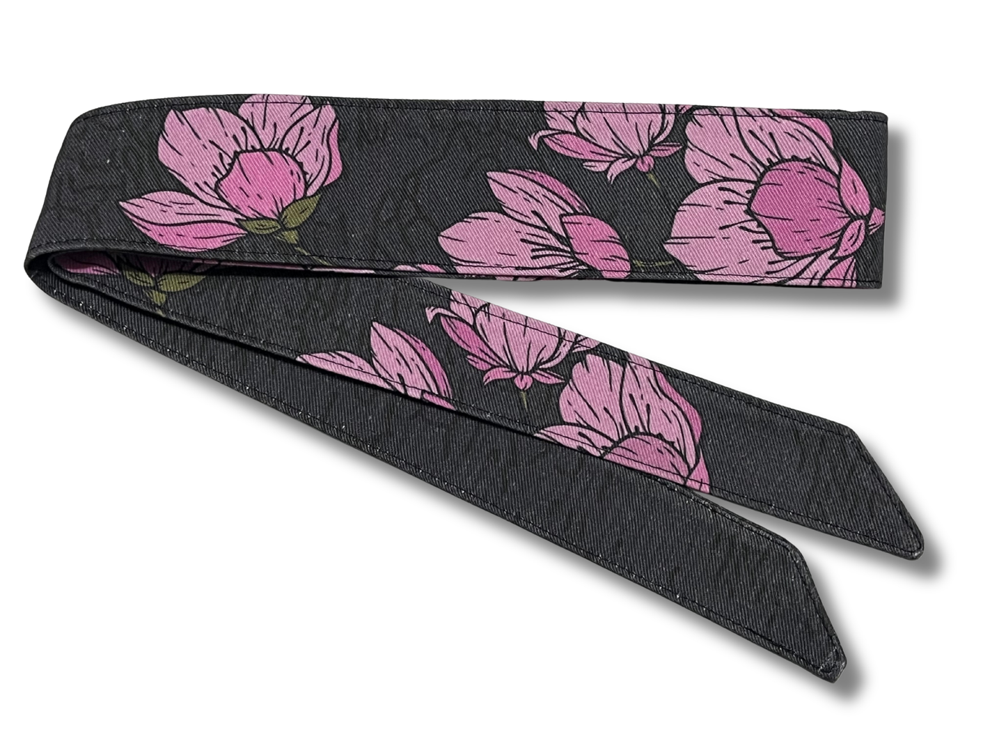 Custom dark charcoal grey and pink Sakura 10oz denim headband